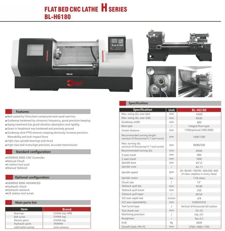 Tour CNC à banc plat BL-H6180 BL-TK36S