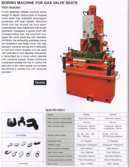 Machine d'alésage pour sièges de soupape à gaz T8590A-T8590B