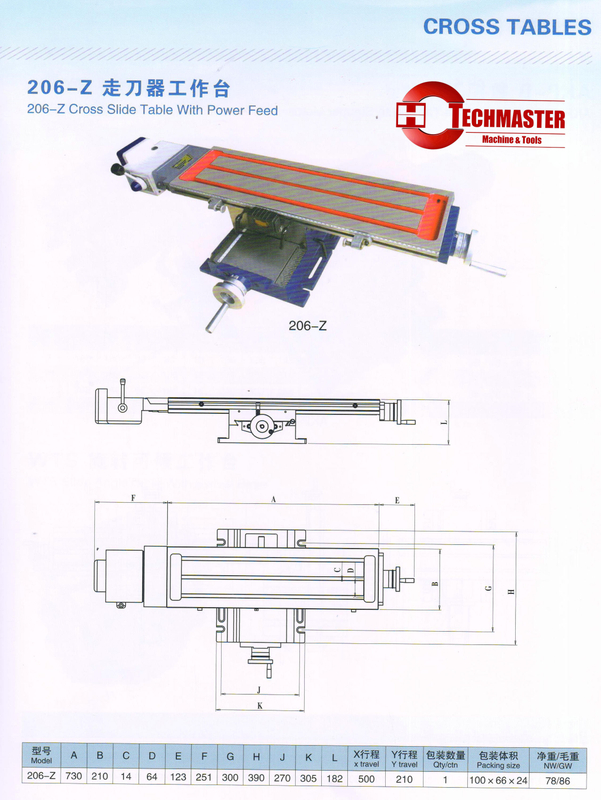 Table de diapositives croisées 206-Z Power Feed 