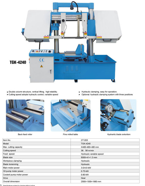 Bande horizontale à double colonne Saw TGK-4220