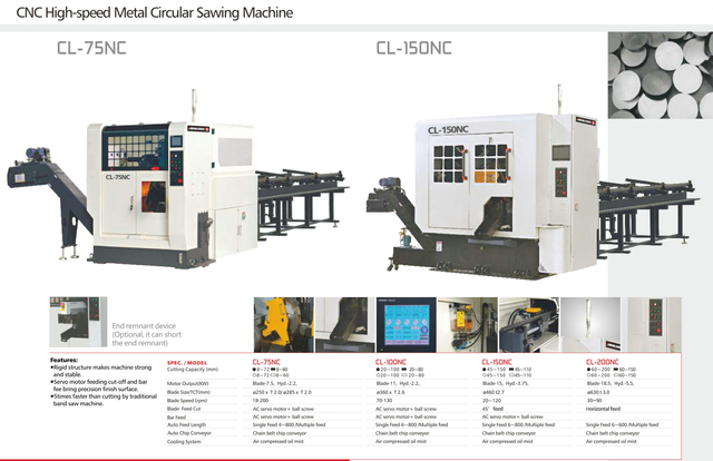 CNC Machine à sciage circulaire à haute vitesse CL-75NC-CL150NC