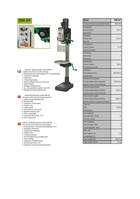 Machine de forage à tête à engrenages SBM-28F