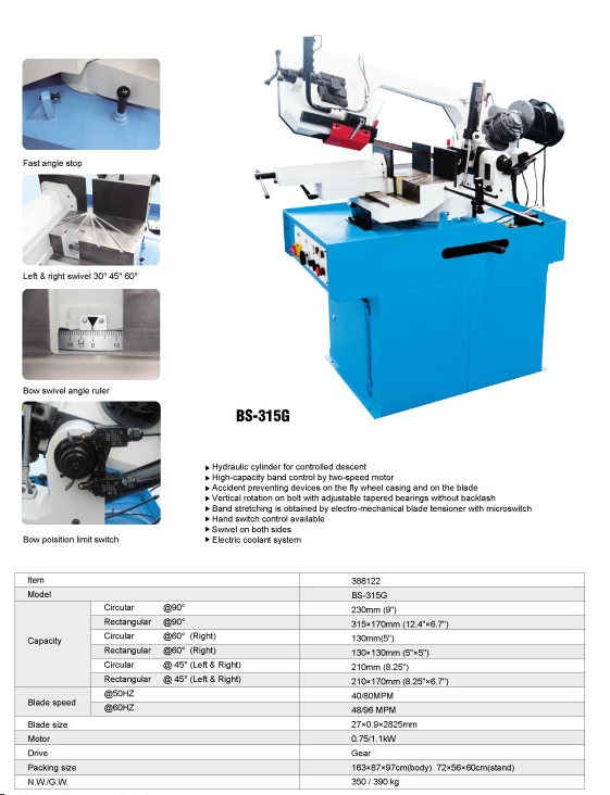 Band de coupe métallique BS315G-BS-315GH