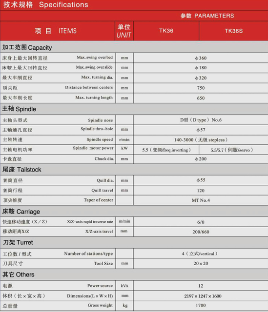 Lathe CNC économique (lit à fond) TK36-TK36S