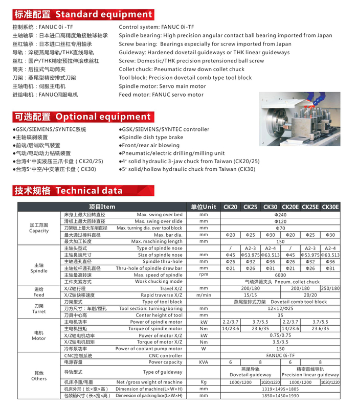 CK20-CK25-CK30 (CK20E-CK25E-CK30E) Petite précision CNC Lathe 