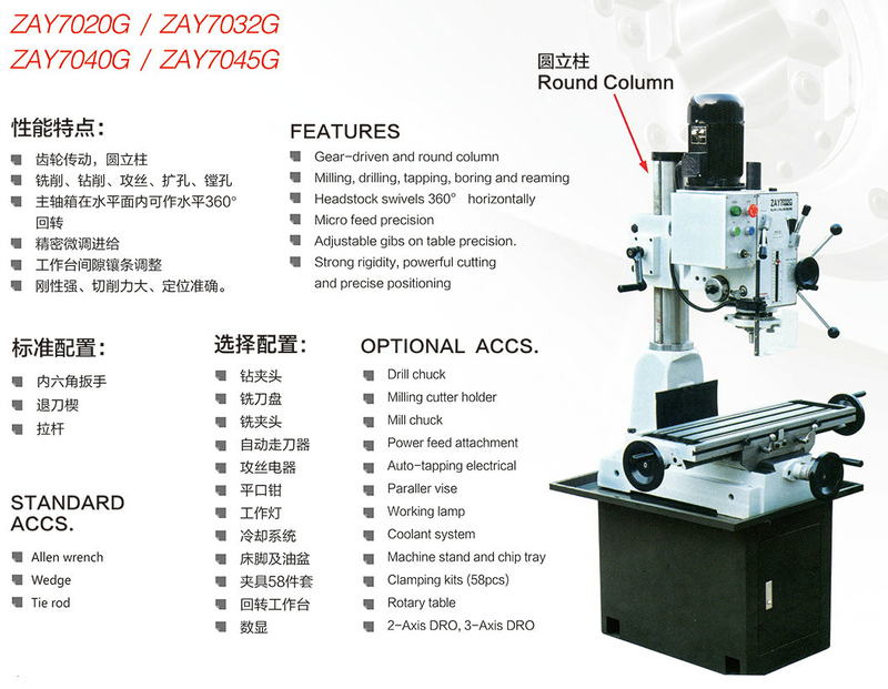 Colonne Round Colning Head Dring Forage and Milling Machine Zay7025G-ZAY7032G-ZAY7040G-ZAY7045G