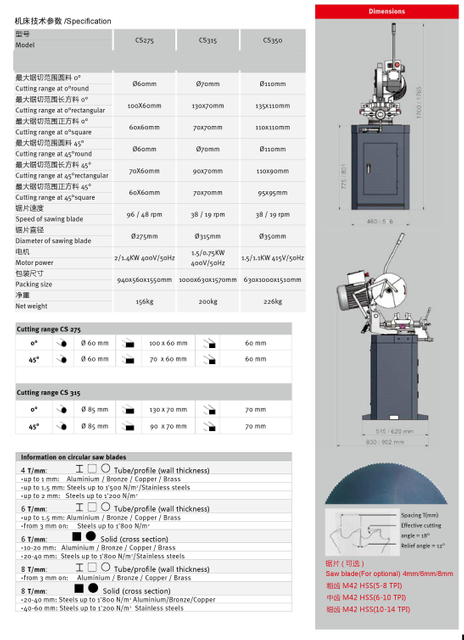 Saw en métal circulaire manuel CS275 / CS315 / CS350