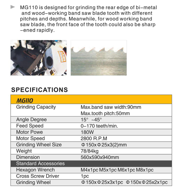 Bandelle de dents de lame de scie à la bande MG110