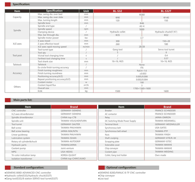 Lit incliné CNC Lathe BL-S32 / 32T