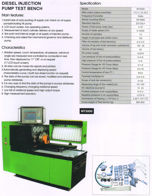 Banc d'essai de pompe à injection de diesel NT3000