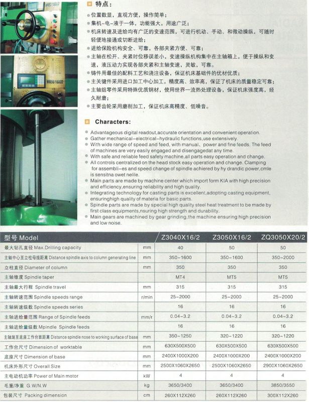 Système de lecture numérique Machine de forage radial Z3050X20 / 2