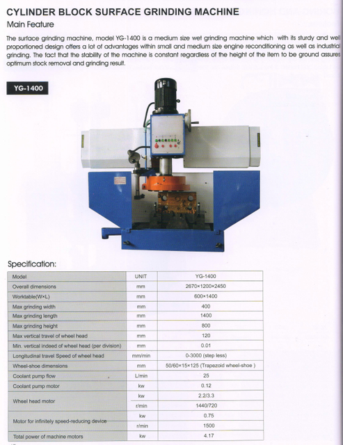 Machine de meulage de surface du bloc de cylindre YG-1400