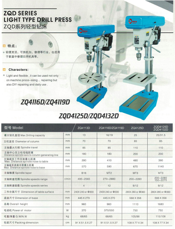 ZQD Series Type Light Drill Prix Press ZQ4125D