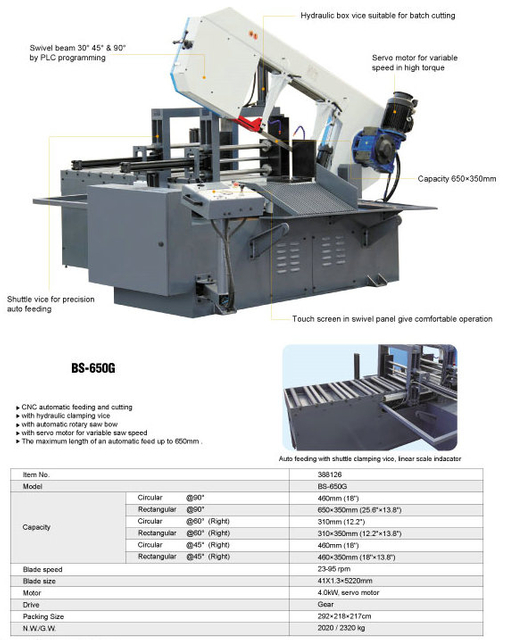 Band de coupe en métal Saw BS-650G