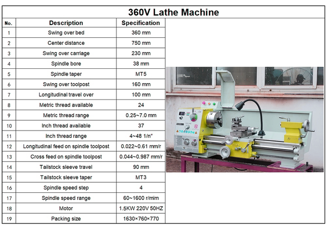 Vario Speed ​​Lathe HS360V Machine de tour en métal
