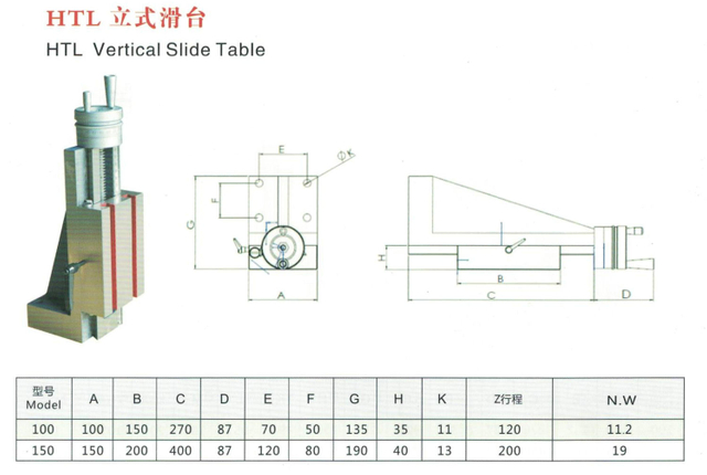 Table de diapositive verticale ht l 