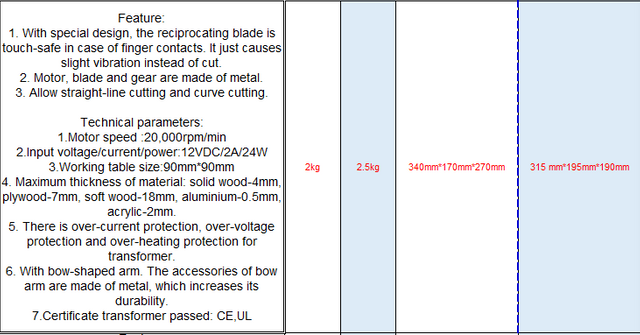 Mini Jigsaw 20001g à bras d'arc 20001
