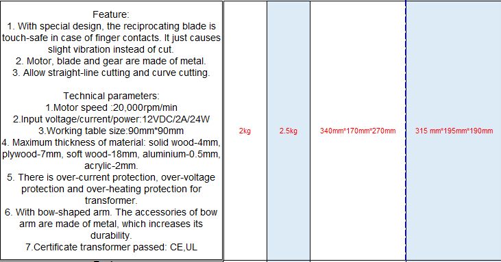Mini Jigsaw 20001g à bras d'arc 20001