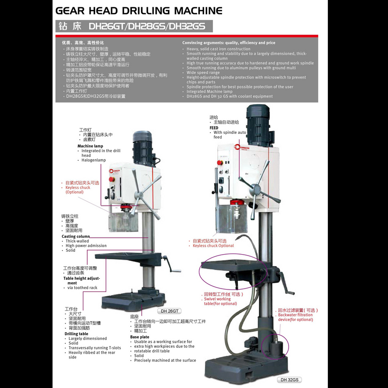 Machine de forage à tête à engrenage DH26GT / DH32GS / DH32GSV