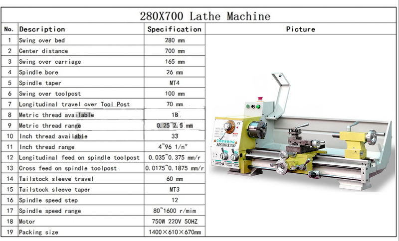 HS280G / 700 280x700 MT4 Spindle 280 * 700 mm Faire de la machine à tour en métal