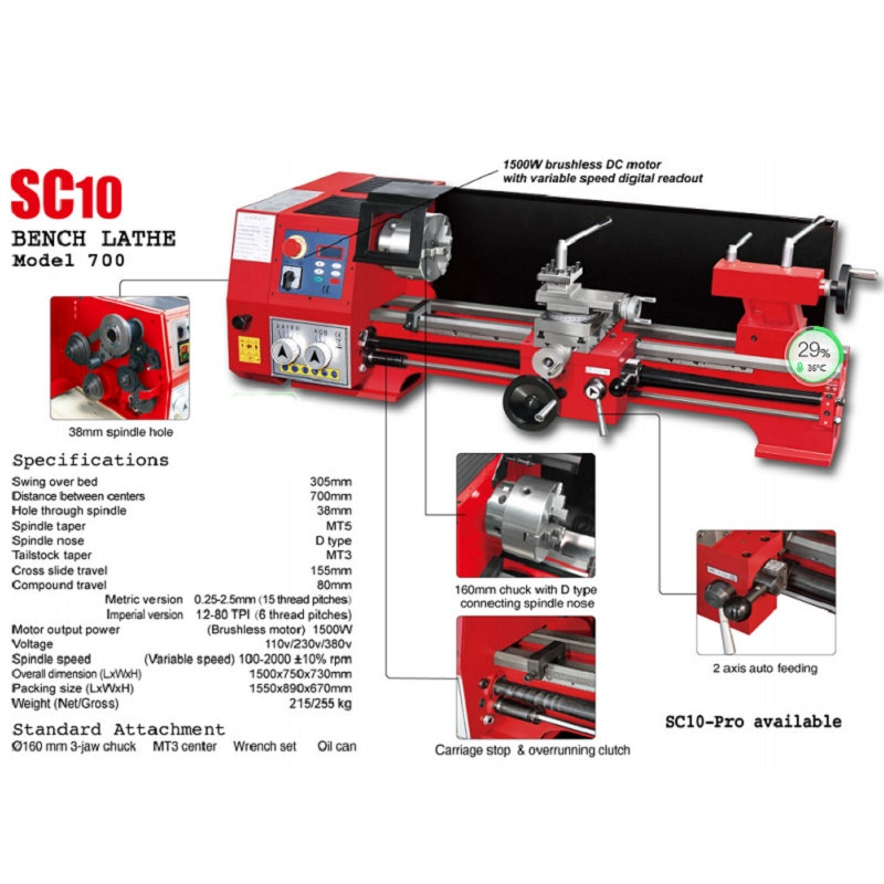 SC10 Brushless Motor Topbench Lathe 