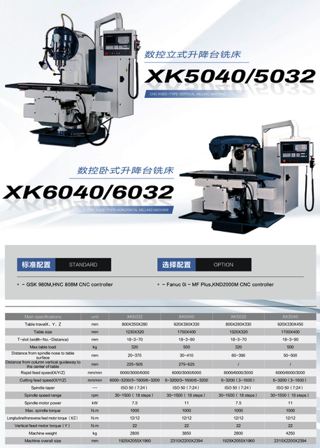 Type de lit CNC Universal Milling Machine XK5040-XK6040
