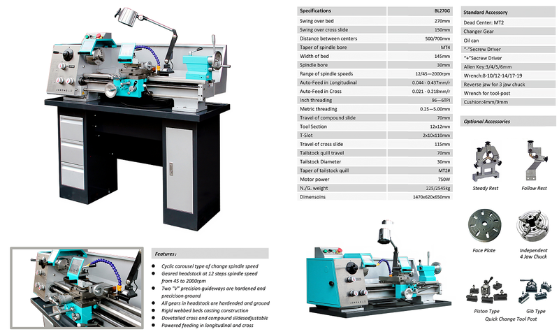 BL270G Lathe 500 mm / 700 mm