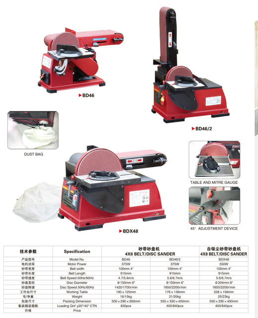 4x6 ceinture / ponceuse disque BD46 + 4x8Belt .Disc Sander BDX48
