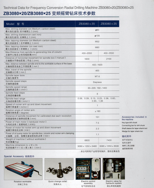 Machine de forage radial de fréquence ZB3080X20; ZB3080X25